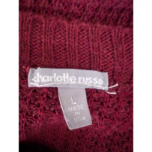 Burgundy Rugby Striped Open Knit High Low Sweater L Round Neck Lightweight Retro - Picture 3 of 8